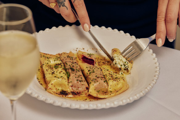 Beetroot and cheese-filled casunziei pasta.