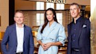 Qantas Loyalty CEO Andrew Glance, Friend of David Jones Megan Gale and David Jones CEO Scott Fyfe.