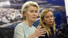 Ursula von der Leyen (left) and Giorgia Meloni address the media following a visit to Lampedusa.