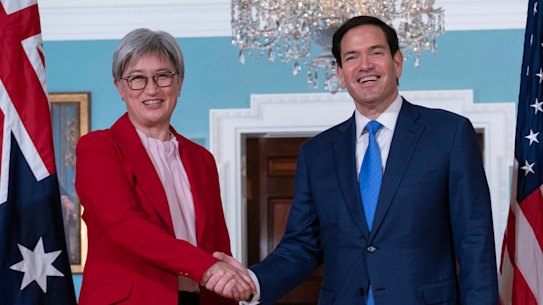 Foreign Minister Penny Wong and US Secretary of State Marco Rubio before a meeting at the State Department in Washington.
