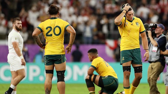 All over: The Wallabies take in defeat.