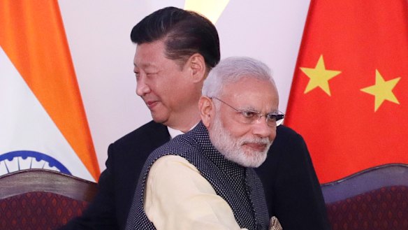  Indian Prime Minister Narendra Modi, front, and Chinese President Xi Jinping in 2016. There have been simmering tensions between the two countries over territory in the Himalayas. 