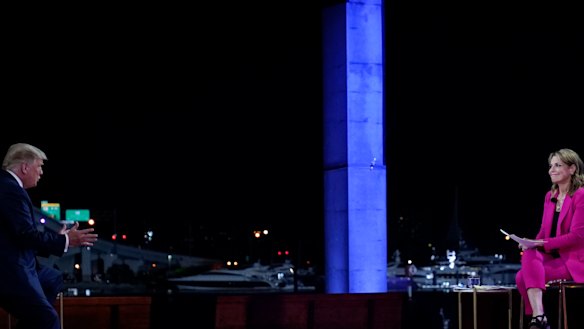 President Donald Trump speaks during an NBC News Town Hall with moderator Savannah Guthrie