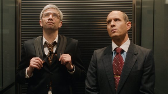 Going up ... then down: Jay Baruchel (left) and Glenn Howerton  in BlackBerry.