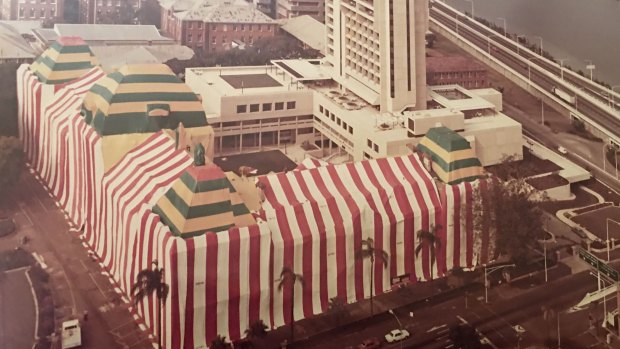 A giant circus-like tent covers Parliament House in the 1970s during a termite infestation.