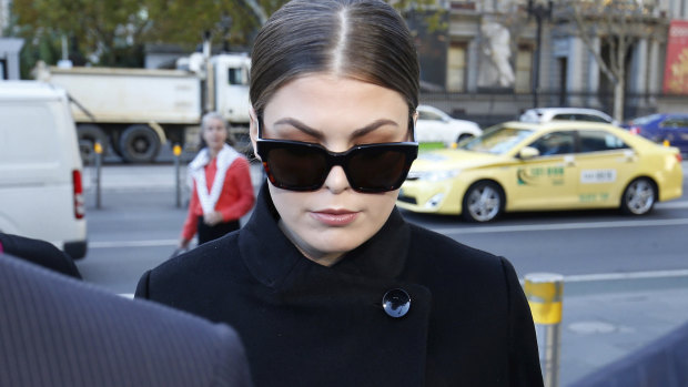 Belle Gibson outside the Federal Court in Melbourne.