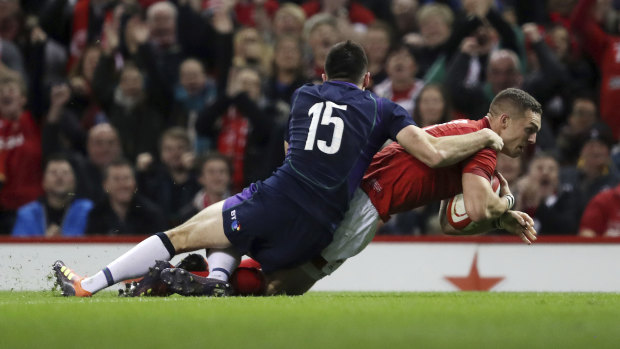 Try time: George North bagged one of Wales' two five-pointers in the 21-10 win over Scotland.