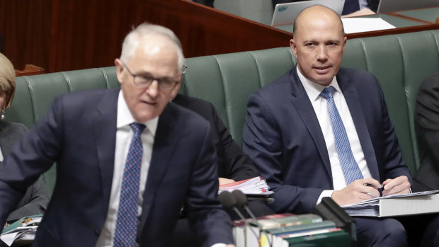 Prime Minister Malcolm Turnbull and Home Affairs Minister Peter Dutton during question time on Monday.
