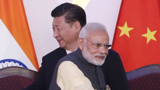  Indian Prime Minister Narendra Modi, front, and Chinese President Xi Jinping in 2016. There have been simmering tensions between the two countries over territory in the Himalayas. 