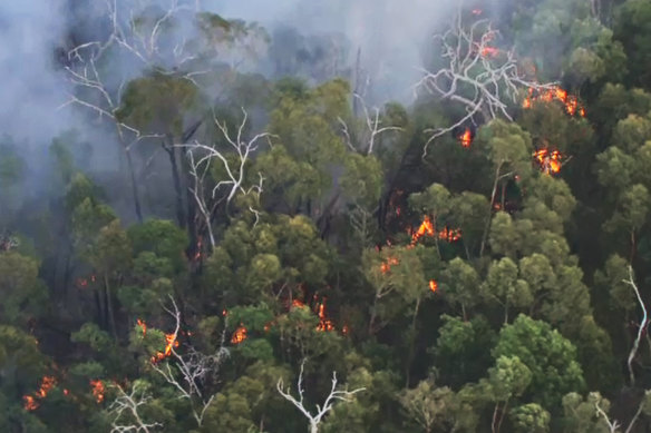 A bushfire burns near Pomonal on Wednesday afternoon.