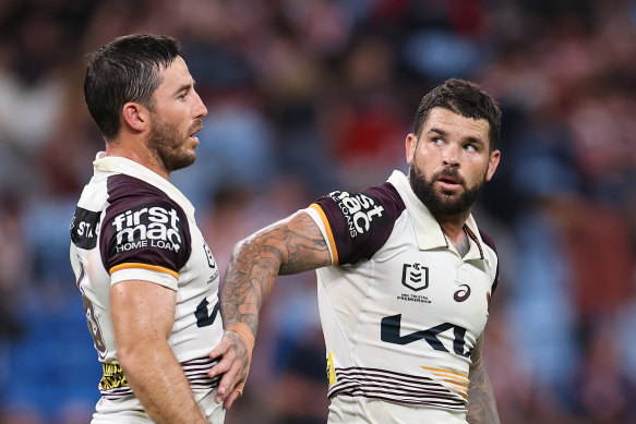 Adam Reynolds and Ben Hunt during Friday’s match against the Roosters.