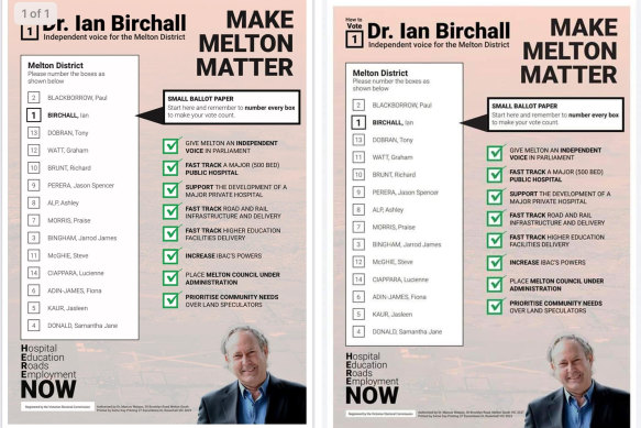 Before and after: Ian Birchall’s preference backflip on where to place Liberal Graham Watt and Labor’s Steve McGhie.