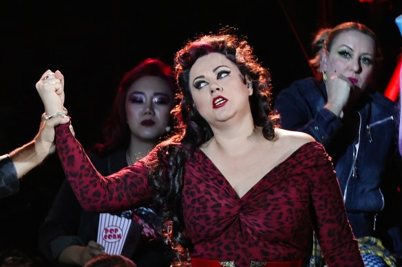 Carmen Topciu as Carmen in Opera Australia’s 2022 production on Cockatoo Island.