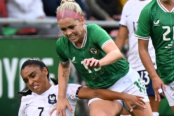 Denise O’Sullivan of Ireland, pictured during a match against France earlier this month, was taken to hospital on Friday night.