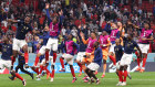 Off to the the final again. France celebrate their win against Morocco on Wednesday (Thursday AEDT).