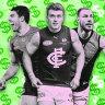 Christian Petracca, Patrick Cripps and Ben McKay are among the top earners in the AFL.