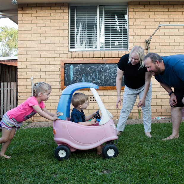 Keith Heggart, his wife Elizabeth and their children Sophia and Lucas at their South Penrith home.