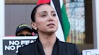 Antoinette Lattouf speaks outside Federal Court on Wednesday.
