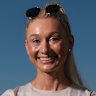 Jessica Hull posing at Circular Quay for the launch of the Australian Athletics National Championships.