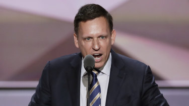 Billionaire Peter Thiel speaks during the final day of the Republican National Convention in Cleveland in 2016.