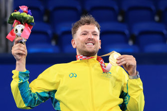 Dylan Alcott after his men’s quad singles gold medal in Tokyo. 