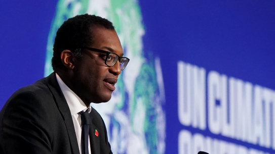 British Secretary of State for Business, Energy and Industrial Strategy Kwasi Kwarteng speaks to delegates. The aim of this year’s conference is to commit countries to net zero carbon emissions by 2050.