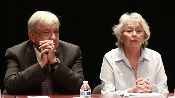 Mexico's President-elect Andres Manuel Lopez Obrador and incoming Interior Secretary Olga Sanchez pictured in August.