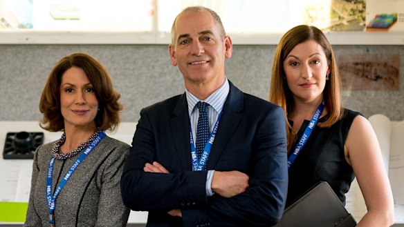 Kitty Flanagan, Rob Sitch and Celia Pacquola in ABC comedy series Utopia. 