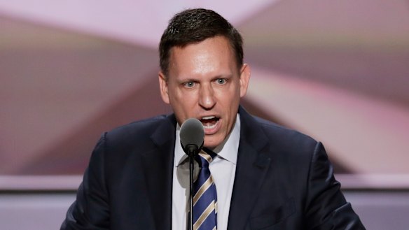 Billionaire Peter Thiel speaks during the final day of the Republican National Convention in Cleveland in 2016.
