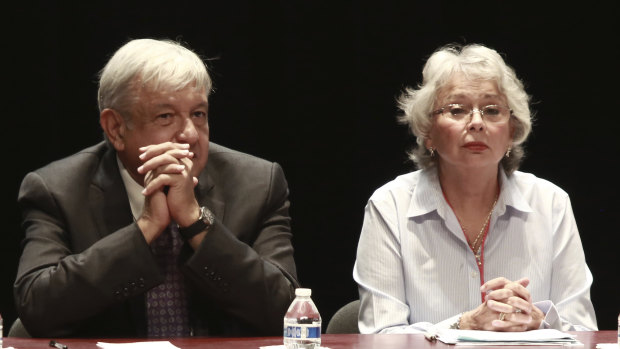 Mexico's President-elect Andres Manuel Lopez Obrador and incoming Interior Secretary Olga Sanchez pictured in August.