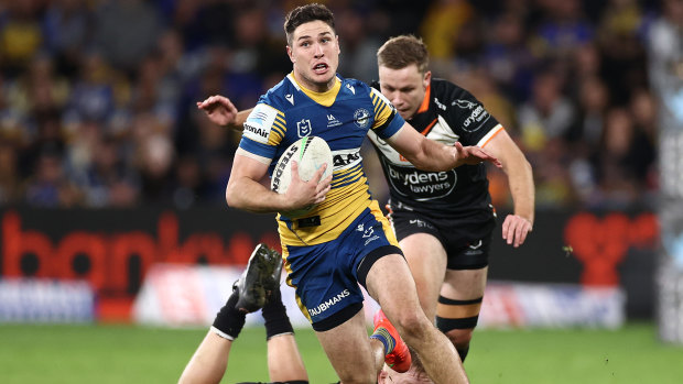 Mitchell Moses makes the break that led to his try and put an exclamation mark on his performance.