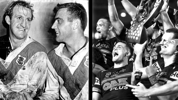 The Panthers have emulated the feats of the great St George Dragons of the 1950s and 60s, which featured the likes of Johnny Raper and Reg Gasnier (left)