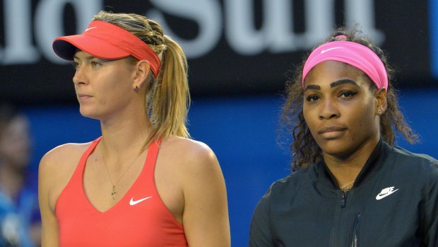 Maria Sharapova and Serena Williams  before the 2015 Australian Open final.