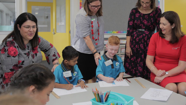 Education Minister Grace Grace (left), pictured with Premier and Olympics Minister Annastacia Palaszczuk (right), will need to accommodate concerns at East Brisbane State School as the Gabba is demolished.