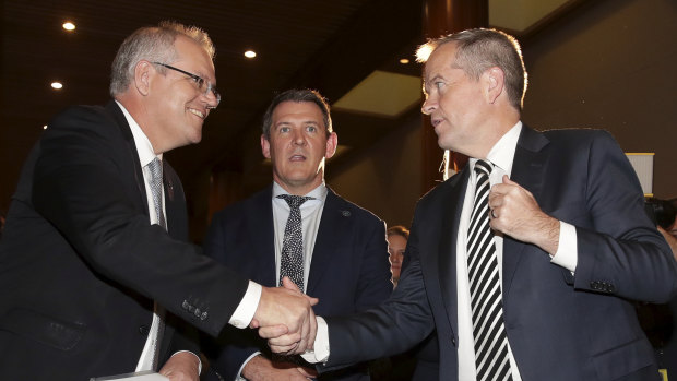 Prime Minister Scott Morrison, NT Chief Minister Michael Gunner and Opposition Leader Bill Shorten.
