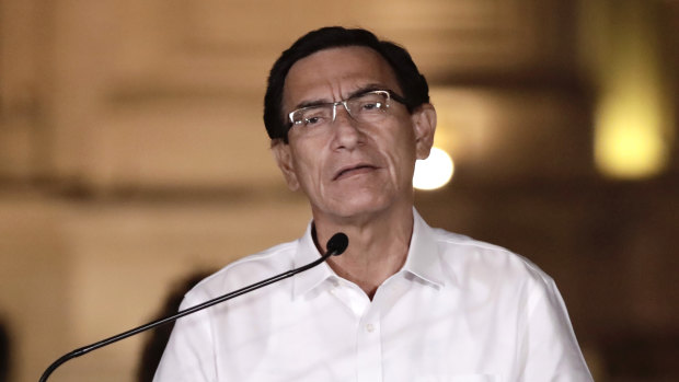 Martin Vizcarra, Peru's ousted president, speaks during a news conference at the Government Palace in Lima.
