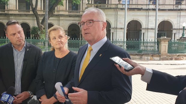 Sunshine Coast mayor Mark Jamieson (centre), with Brisbane Lord Mayor Adrian Schrinner and Redland City mayor Karen Williams.
