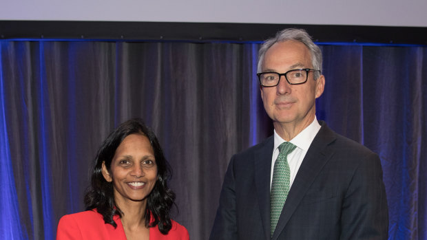 New Macquarie CEO Shemara Wikramanayake with outgoing CEO Nicholas Moore are expected to be interviewed by German authorities.