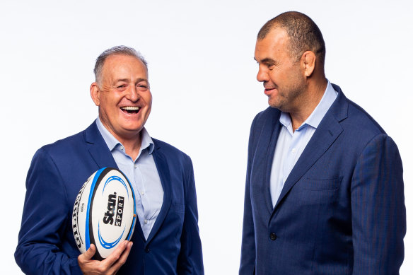 David Campese (left) and Michael Cheika have been part of Stan’s coverage of Super Rugby AU.