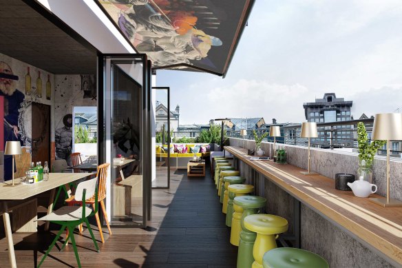 A rendering of Jo&Joe Auckland Fort Street’s rooftop restaurant.