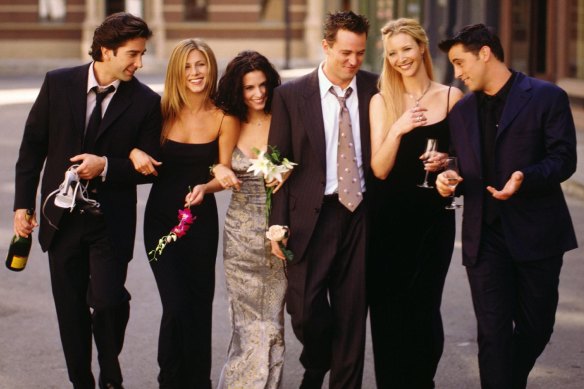 Friends, from left: David Schwimmer, Jennifer Aniston, Courteney Cox, Matthew Perry, Lisa Kudrow and Matt LeBlanc.