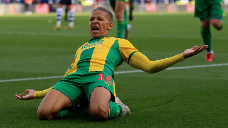 Leadership: West Bromwich Albion's Dwight Gayle celebrates after scoring against Preston.