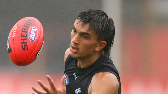 X-factor: Michael Voss is hoping Ashton Moir can pick up some the forward slack left by injured pair Charlie Curnow and Harry McKay.