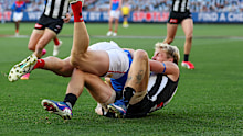 Brody Mihocek got tangled up in a tackle from Billy Frampton.