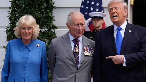 President Donald Trump with King Charles and Queen Camilla at the White House in 2026.