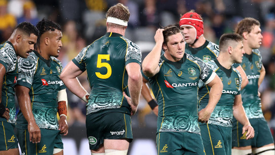 The Wallabies look on after their draw agains Argentina in December last year. 