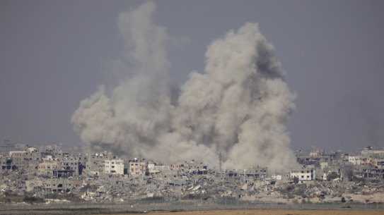 An explosion in northern Gaza is viewed from Israel.