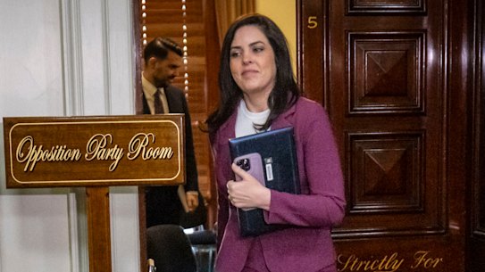 Moira Deeming leaving a Liberal Party meeting in May.