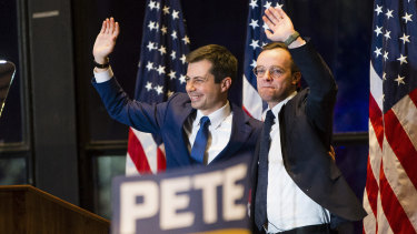 "By every conventional wisdom, but every historical measure, we were never supposed to get anywhere at all," said Pete Buttigieg, pictured with his husband Chasten, bows out.
