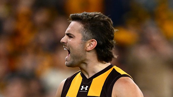 Nick Watson of the Hawks celebrates.